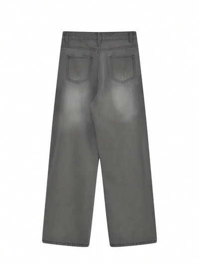 グレー系でラフにまとまるハイウエストワイドデニムパンツ