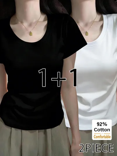 黒白で毎日使いやすい シンプル半袖Tシャツ2枚セット